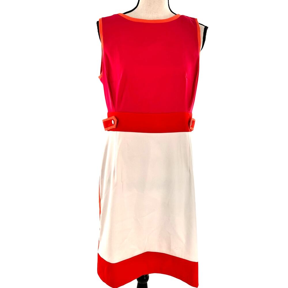 women's 12  color block sheath sleeveless dress pink orange white AGB Dress